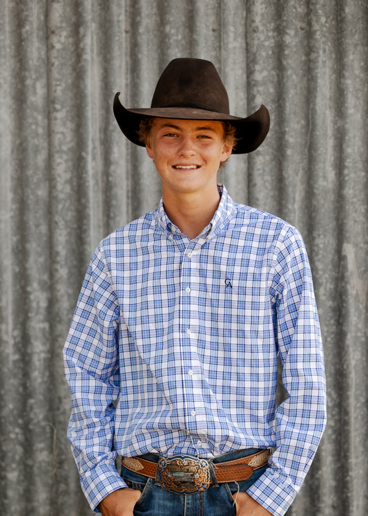 CLEARANCE - Men's Long Sleeve Shirt - Blue/White Check
