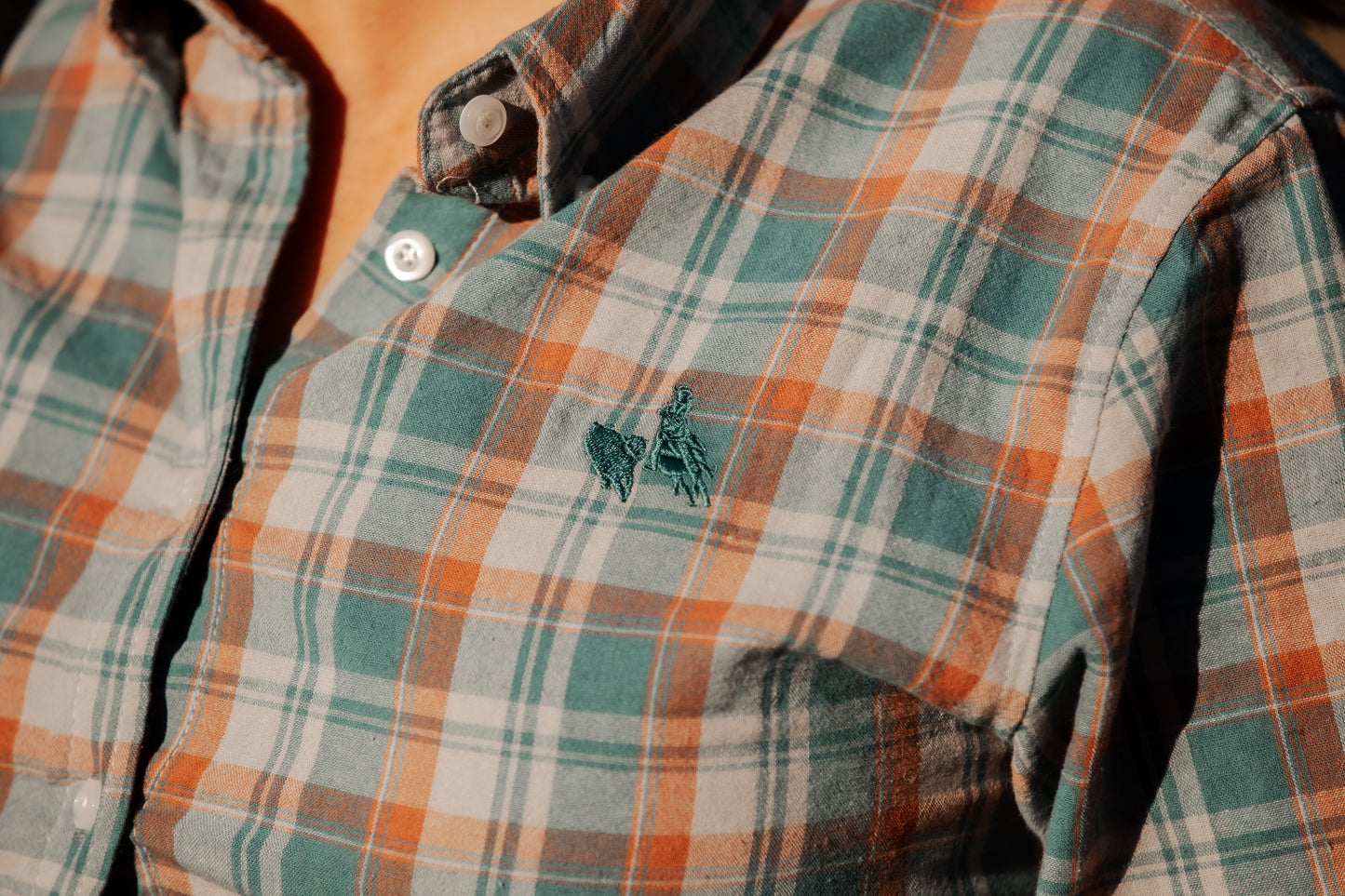 Ladies Long Sleeve Teal Plaid Shirt
