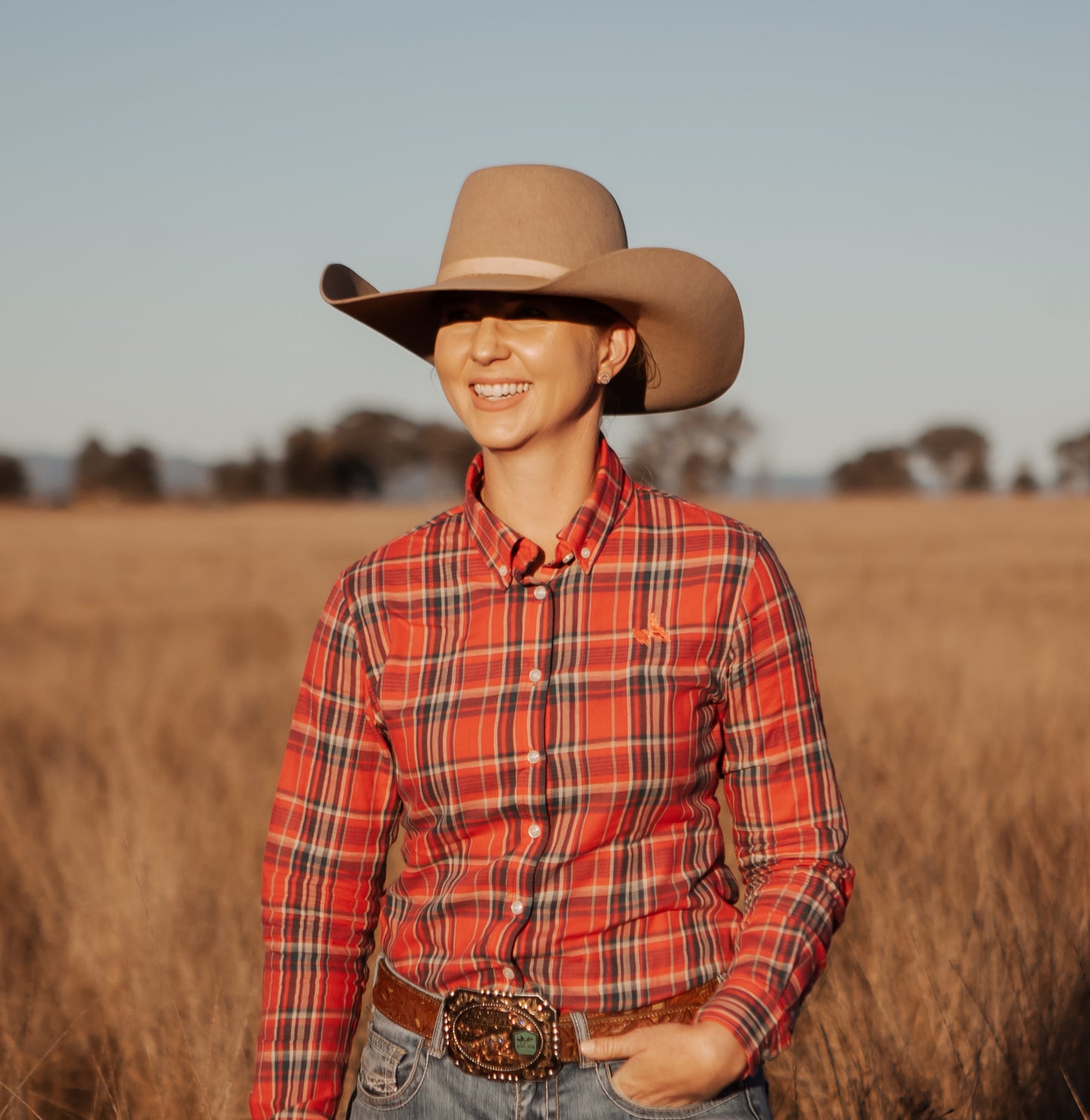 Ladies Long Sleeve Red Plaid Shirt