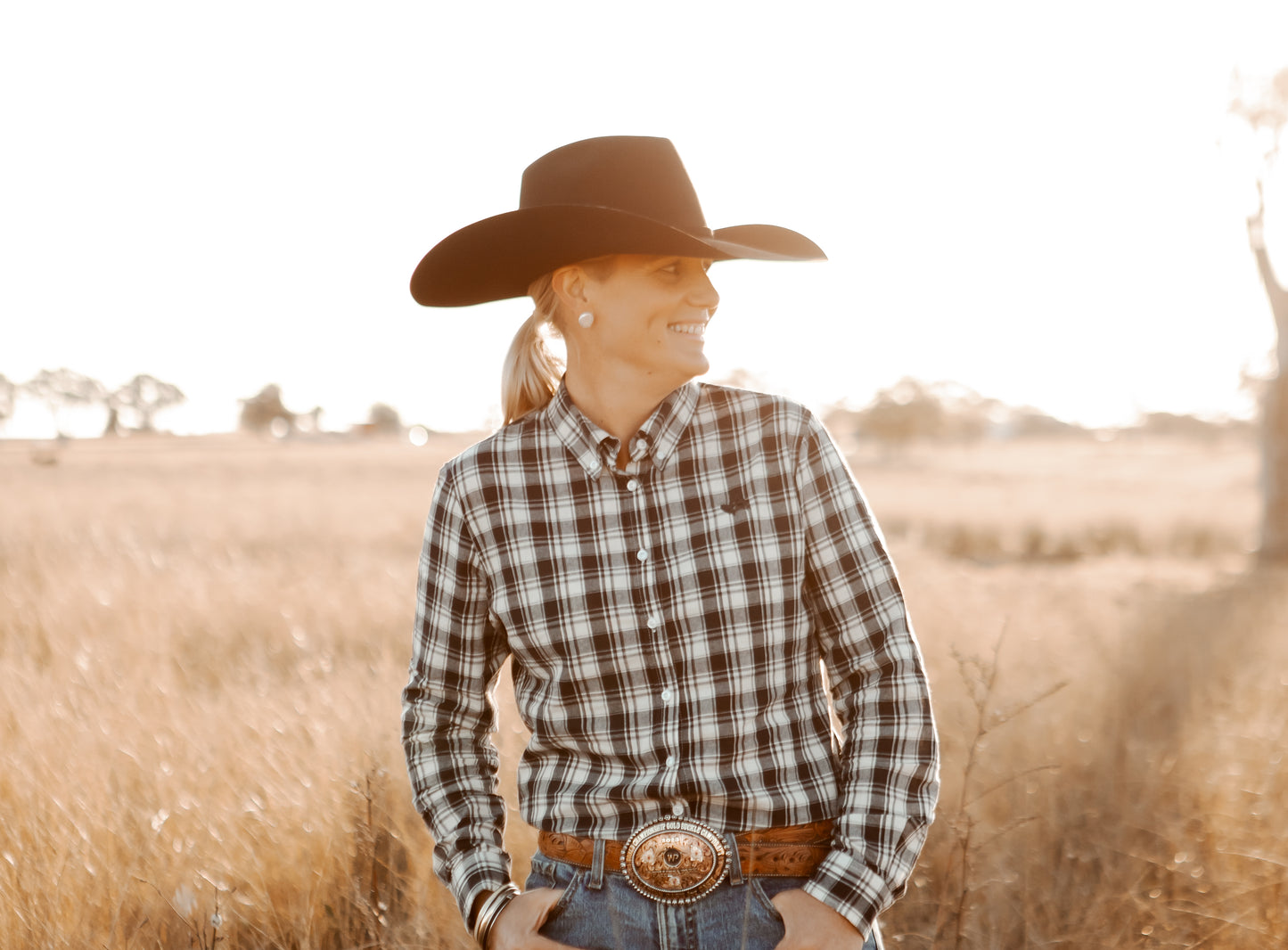 Ladies Long Sleeve Navy Plaid Shirt