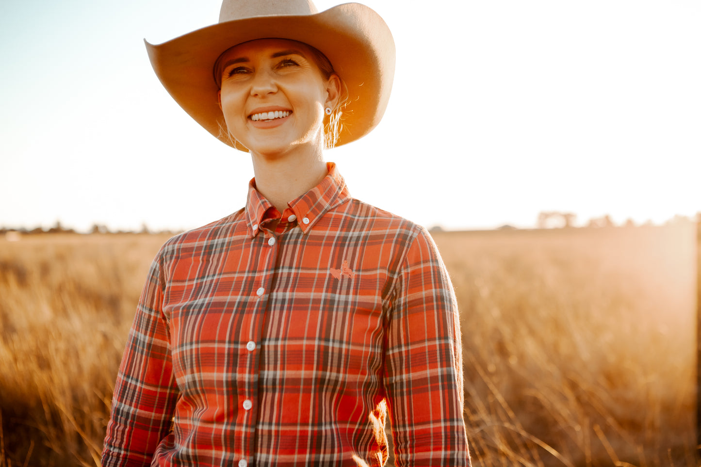 Ladies Long Sleeve Red Plaid Shirt