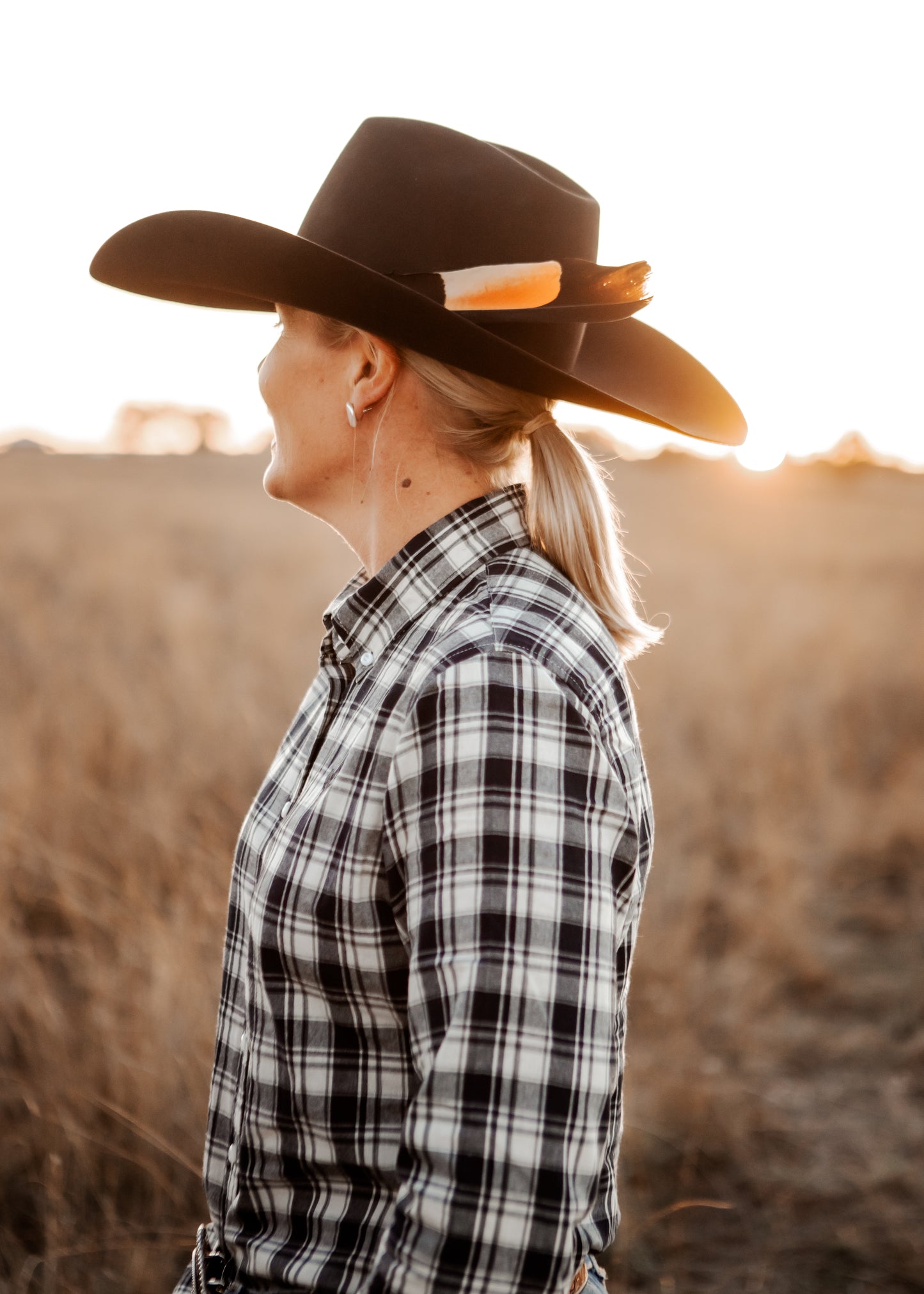 Ladies Long Sleeve Navy Plaid Shirt