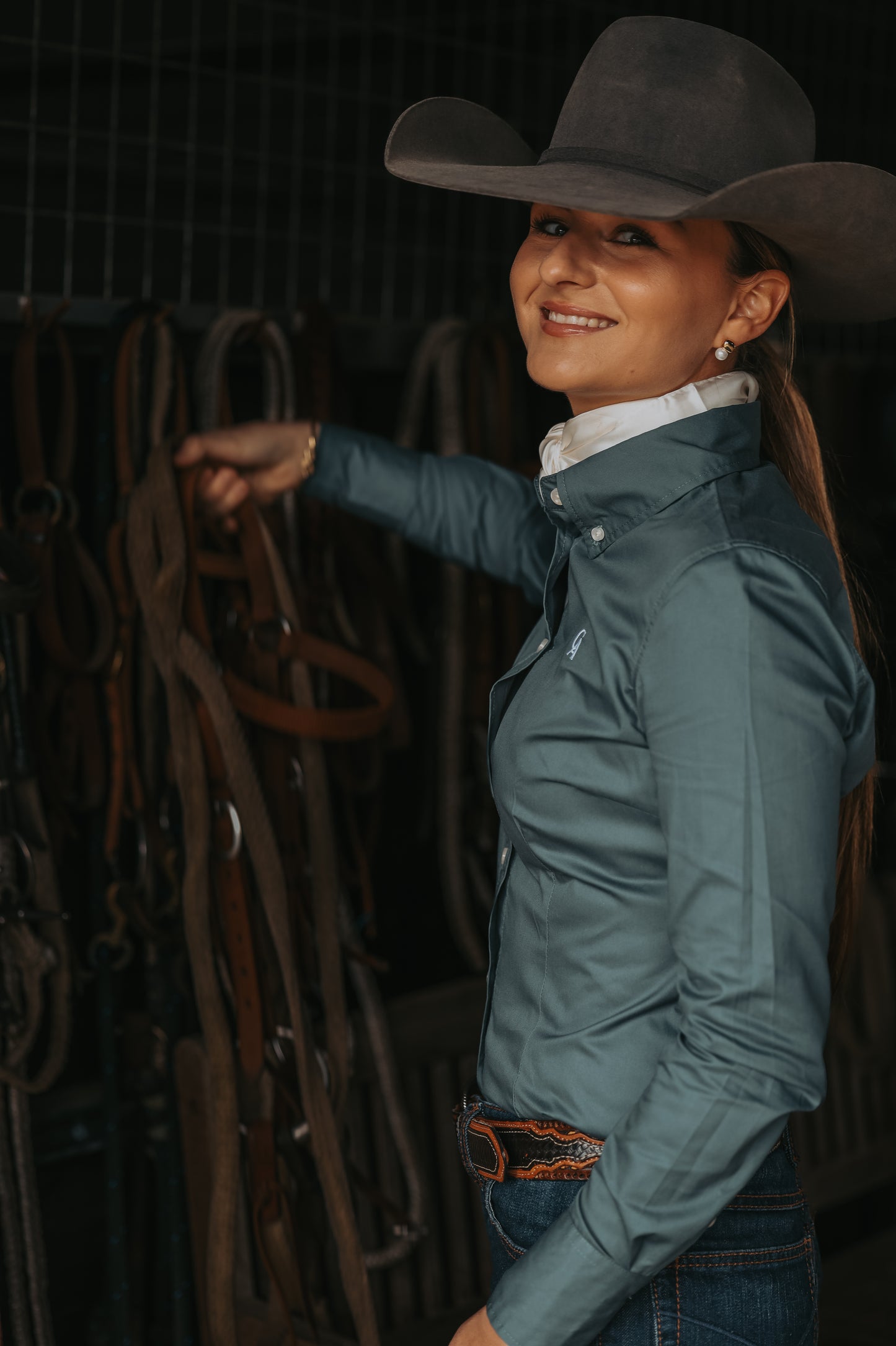 Ladies Slim Fit Long Sleeve Shirt - Dark Teal
