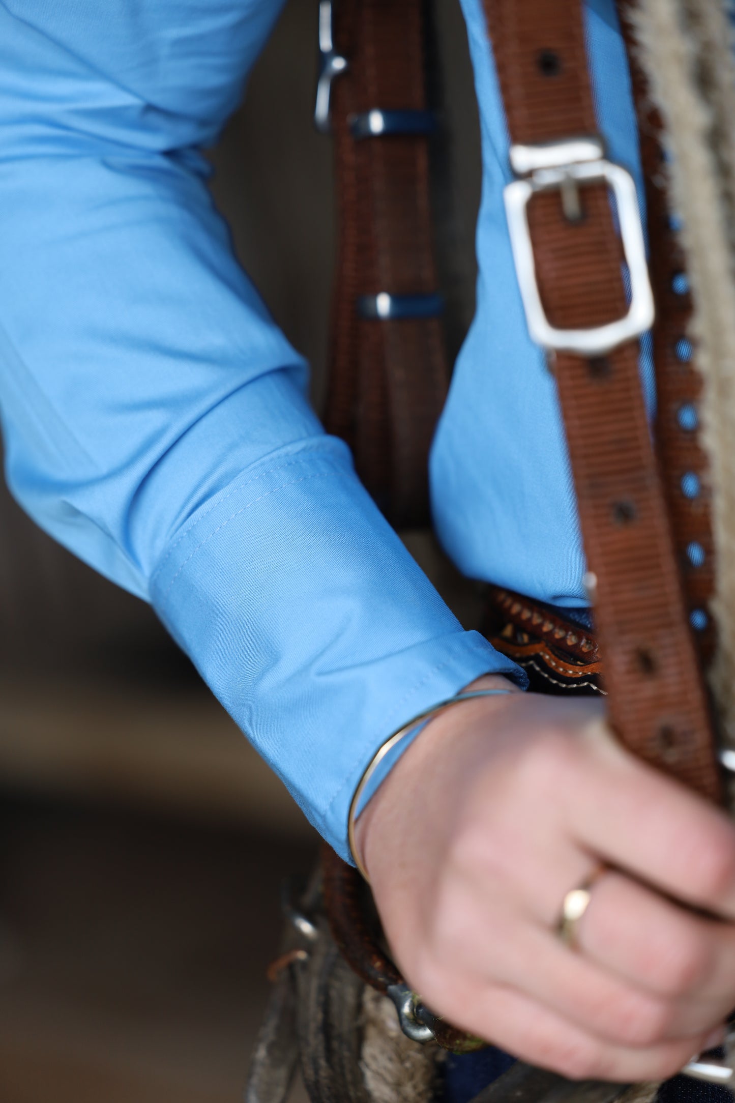 Ladies Slim Fit Long Sleeve Shirt - Cornflower Blue