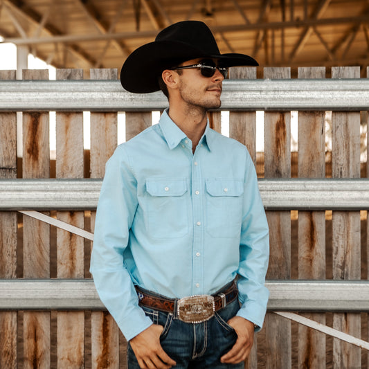 CLEARANCE - Mens Aqua Oxford Shirt