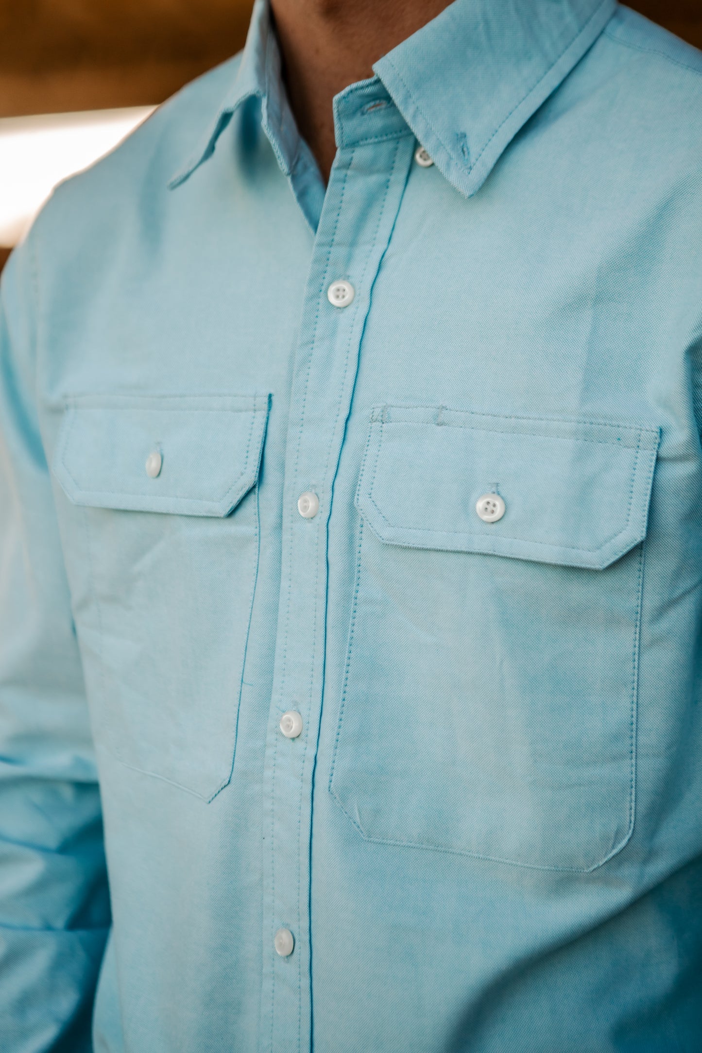 CLEARANCE - Mens Aqua Oxford Shirt