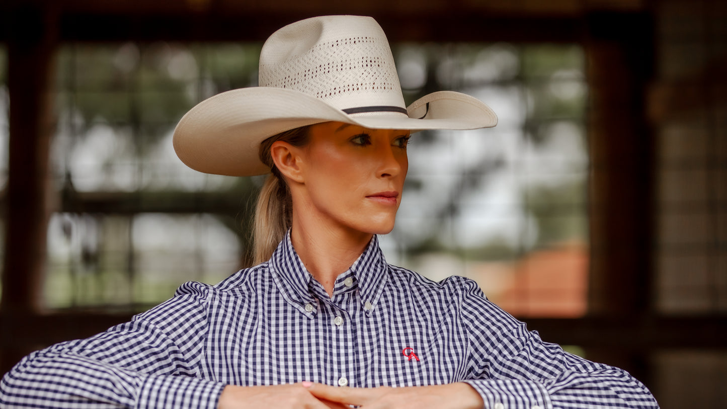Ladies NEW Classic Fit Long Sleeve Shirt - Navy Check