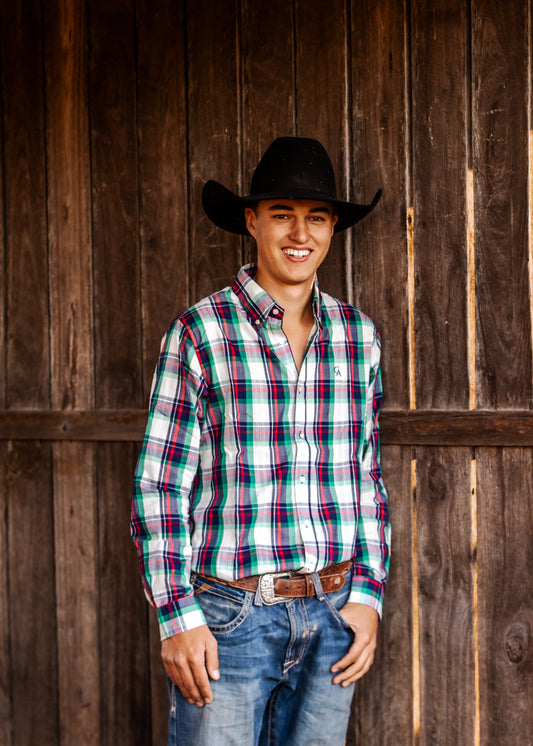 CLEARANCE - Men's Long Sleeve Shirt - Green/Navy Plaid