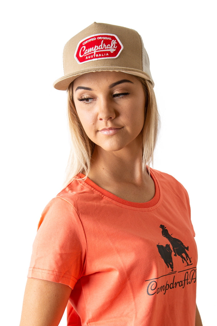 CLEARANCE - Ladies Peach CampdraftAus T-Shirt