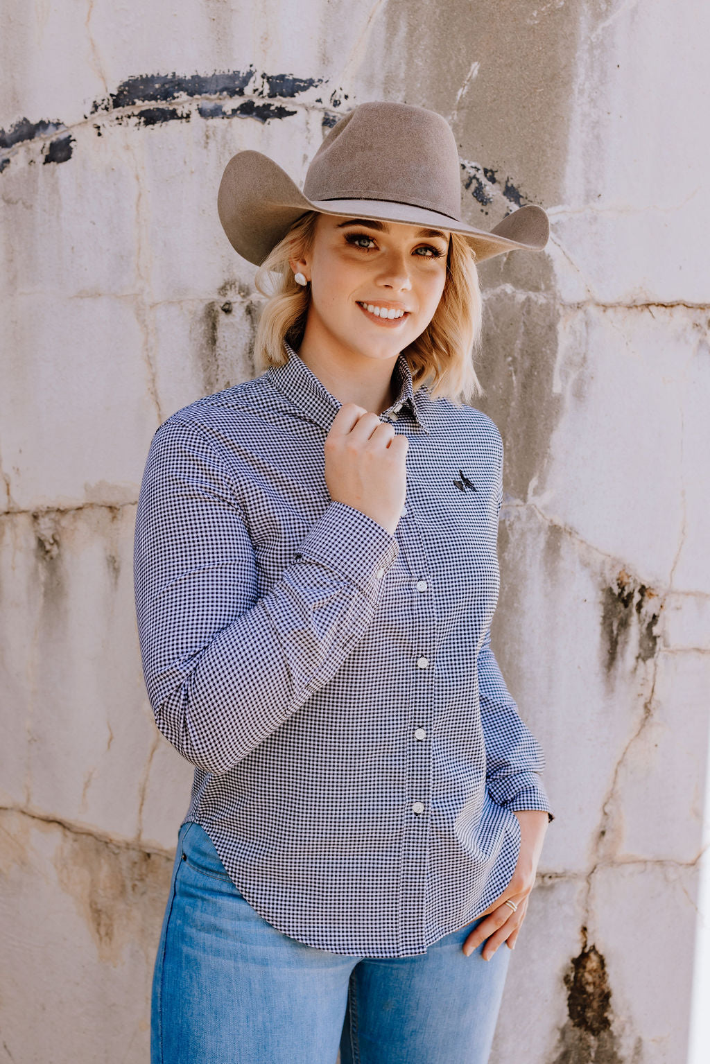 Black/White Fine Cotton Long Sleeve Ladies Shirt