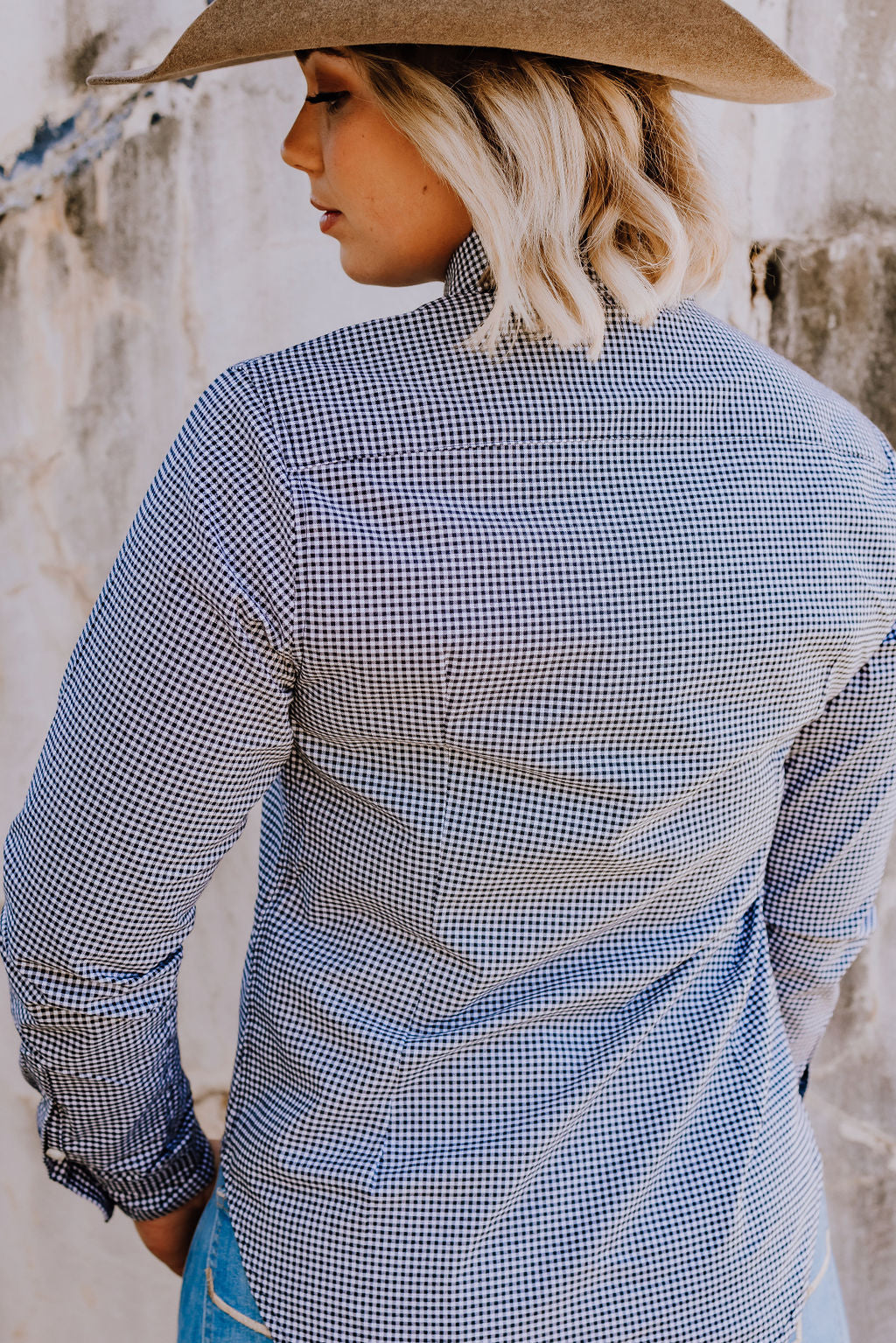 Black/White Fine Cotton Long Sleeve Ladies Shirt