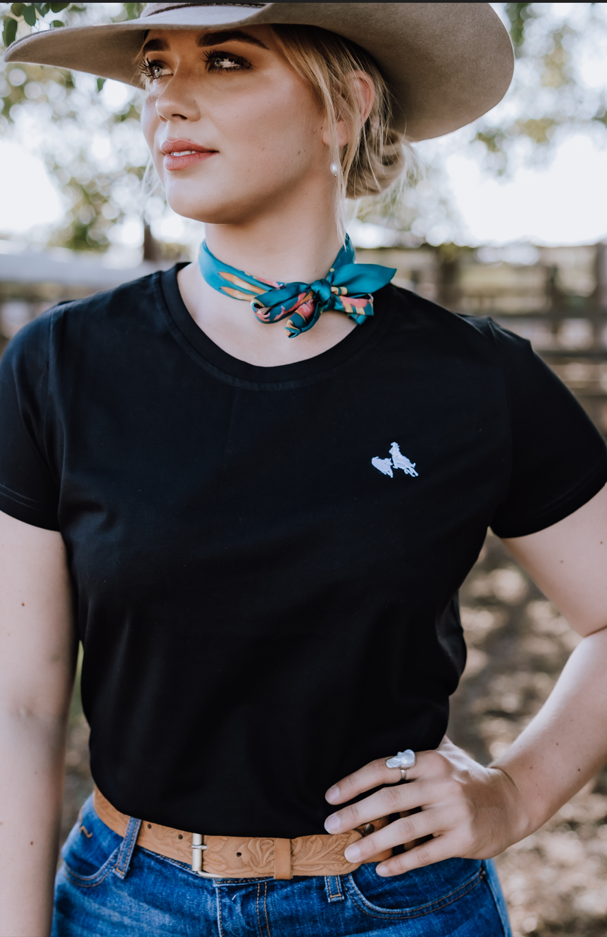Ladies Embroidered Black T Shirt