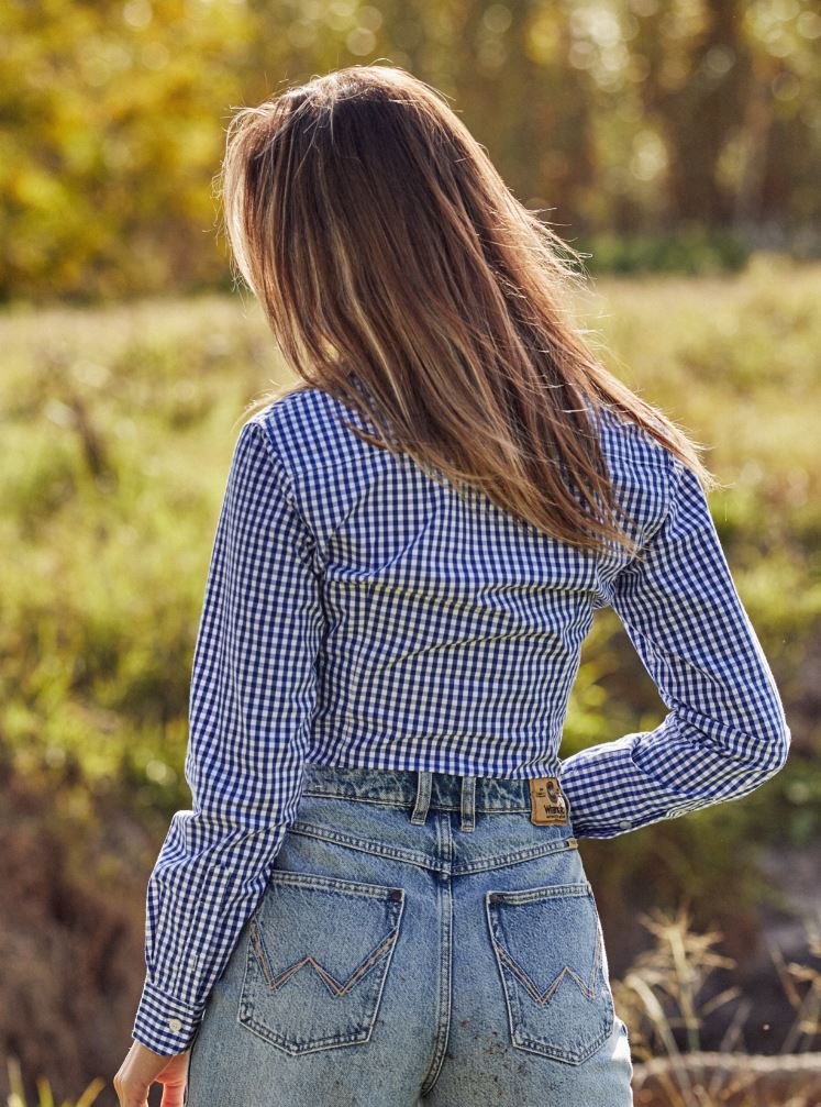 CLEARANCE - Blue Check Long Sleeve Ladies Shirt