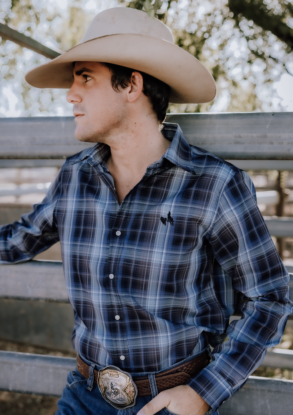Men's Long Sleeve Blue Plaid