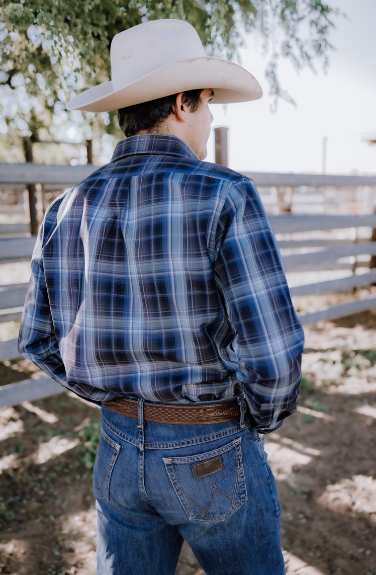 Men's Long Sleeve Blue Plaid