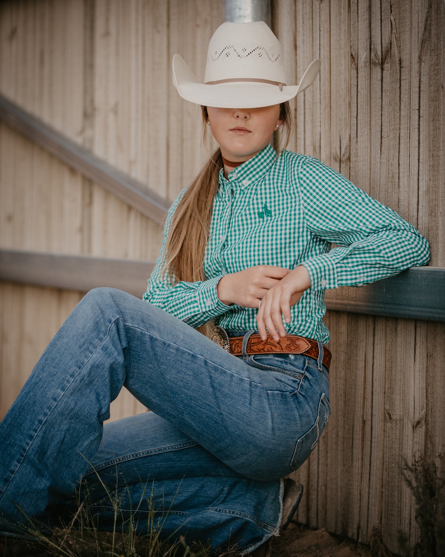 Ladies Long Sleeve Green Check Shirt