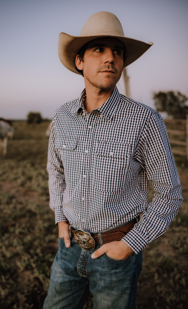 CLEARANCE - Mens Navy Check Double Pocket