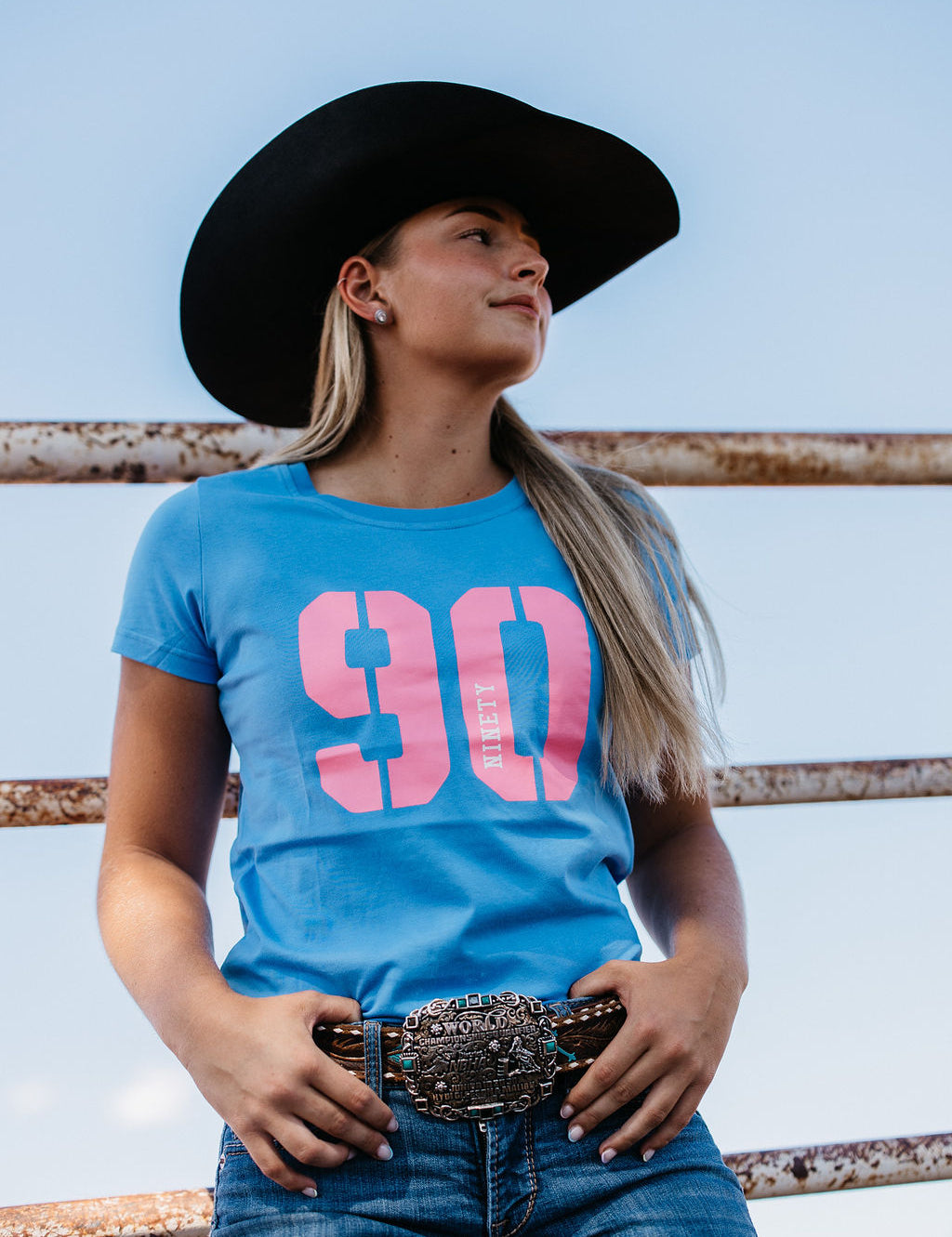 Ladies Ninety Logo Tee - Cornflower