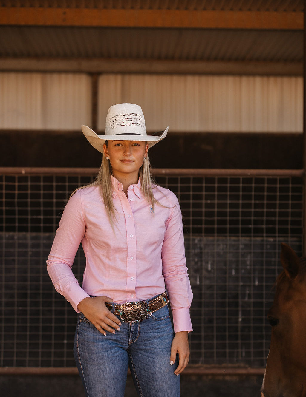 NINETY Ladies Slim Fit Long Sleeve Shirt - Marshmallow