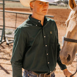 NINETY Men's Long Sleeve Shirt - Forest Green