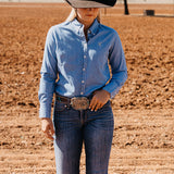 NINETY Ladies Classic Fit Long Sleeve Shirt - Denim Wash