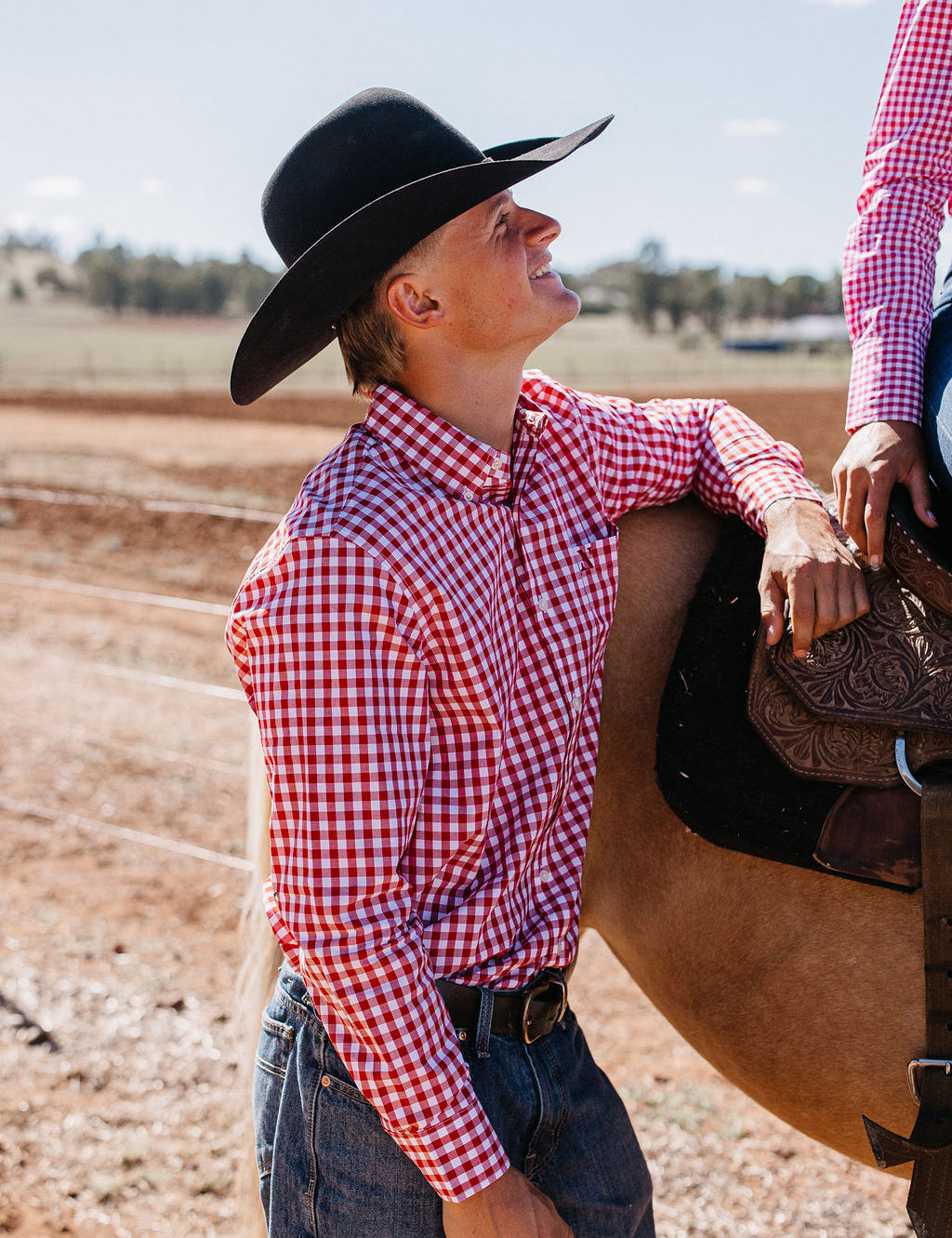 NINETY Men's Long Sleeve Shirt - Red Check