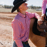 NINETY Men's Long Sleeve Shirt - Red Check