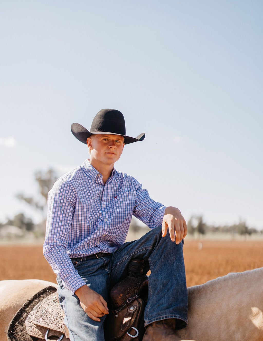 NINETY Men's Long Sleeve Shirt - Blue/Red Check