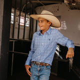 NINETY Kids Long Sleeve Shirt - Light Blue Check