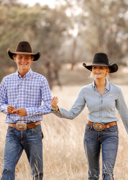 Men's Long Sleeve Shirt - Blue/White Check