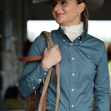 CLEARANCE - Ladies Slim Fit Long Sleeve Shirt - Dark Teal