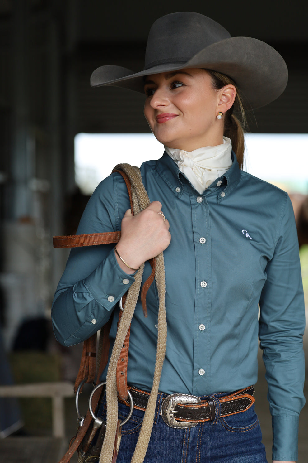 Ladies Slim Fit Long Sleeve Shirt Dark Teal CampdraftAus