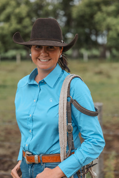 Ladies NEW Classic Fit Long Sleeve Shirt - Cornflower Blue