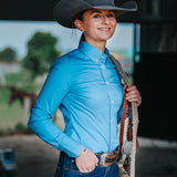 CLEARANCE - Ladies Slim Fit Long Sleeve Shirt - Cornflower Blue