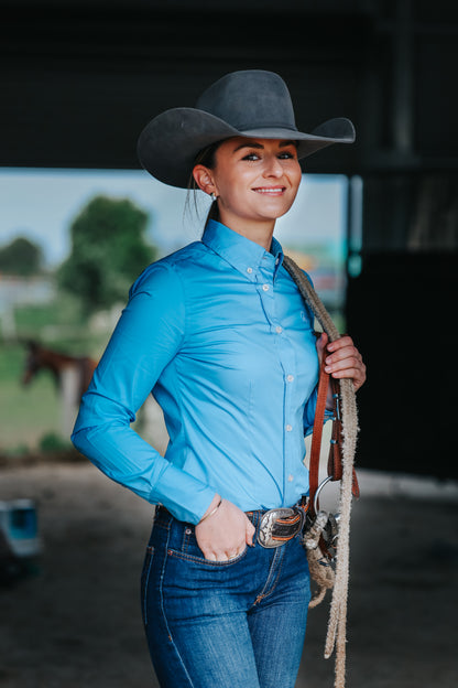 Ladies Slim Fit Long Sleeve Shirt - Cornflower Blue