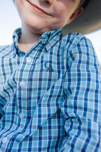 CampdraftKids Long Sleeve Shirt - Navy/Aqua Check
