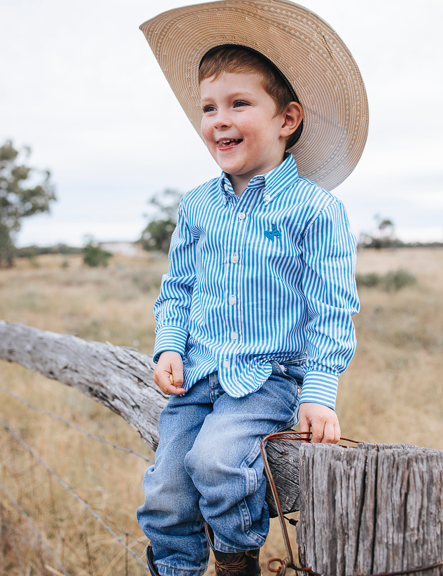CampdraftKids Long Sleeve Shirt - Ocean Blue Stripe