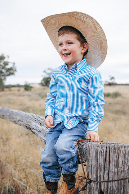 CampdraftKids Long Sleeve Shirt - Ocean Blue Stripe