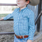 CampdraftKids Long Sleeve Shirt - Navy/Aqua Check