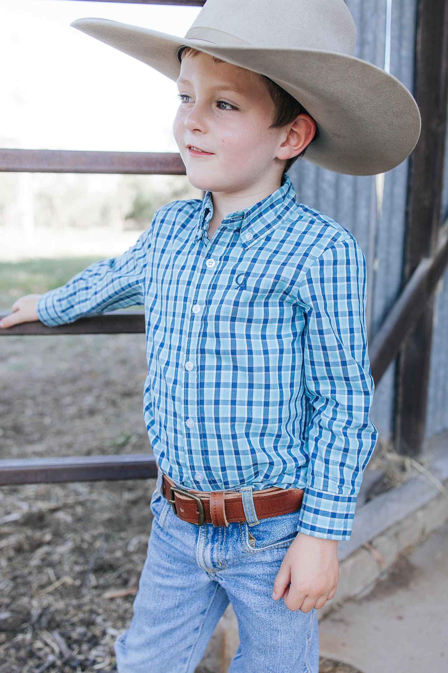 CampdraftKids Long Sleeve Shirt - Navy/Aqua Check