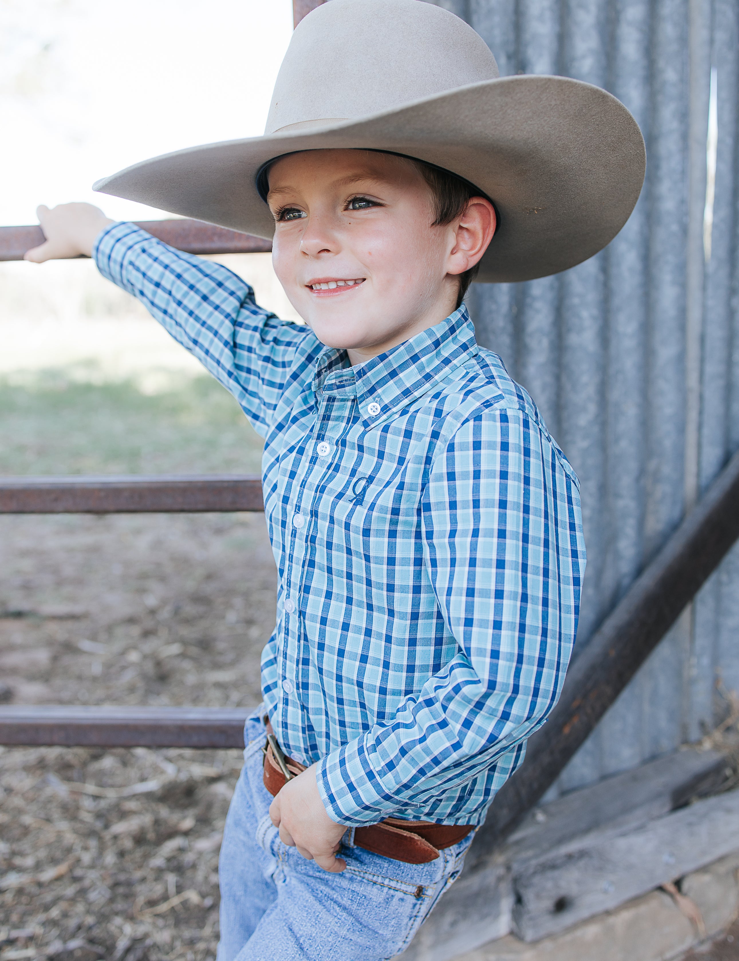 CampdraftKids Long Sleeve Shirt - Navy/Aqua Check