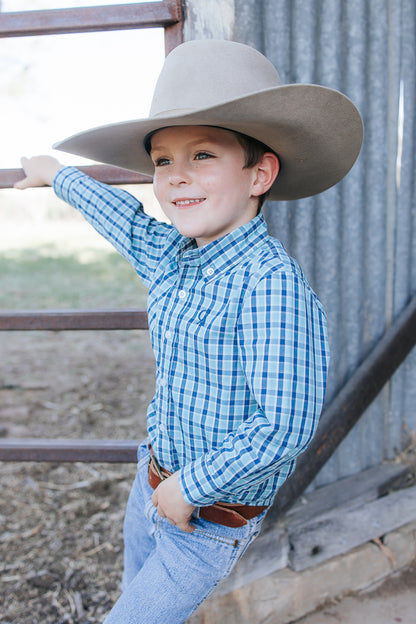 CampdraftKids Long Sleeve Shirt - Navy/Aqua Check