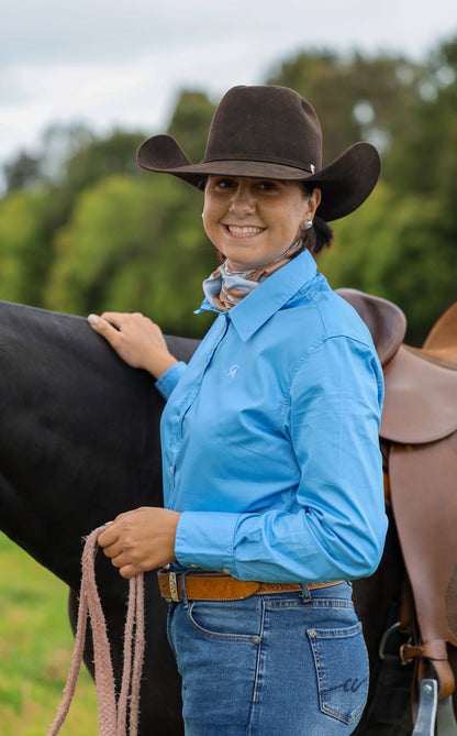 Ladies NEW Classic Fit Long Sleeve Shirt - Cornflower Blue