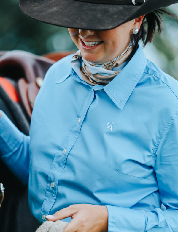 Ladies Classic Fit Long Sleeve Shirt - Cornflower Blue