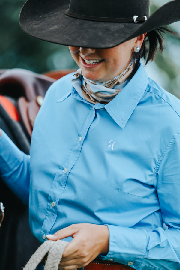 Ladies NEW Classic Fit Long Sleeve Shirt - Cornflower Blue