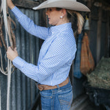 Ladies Classic Fit Long Sleeve Shirt - Cornflower Blue Check