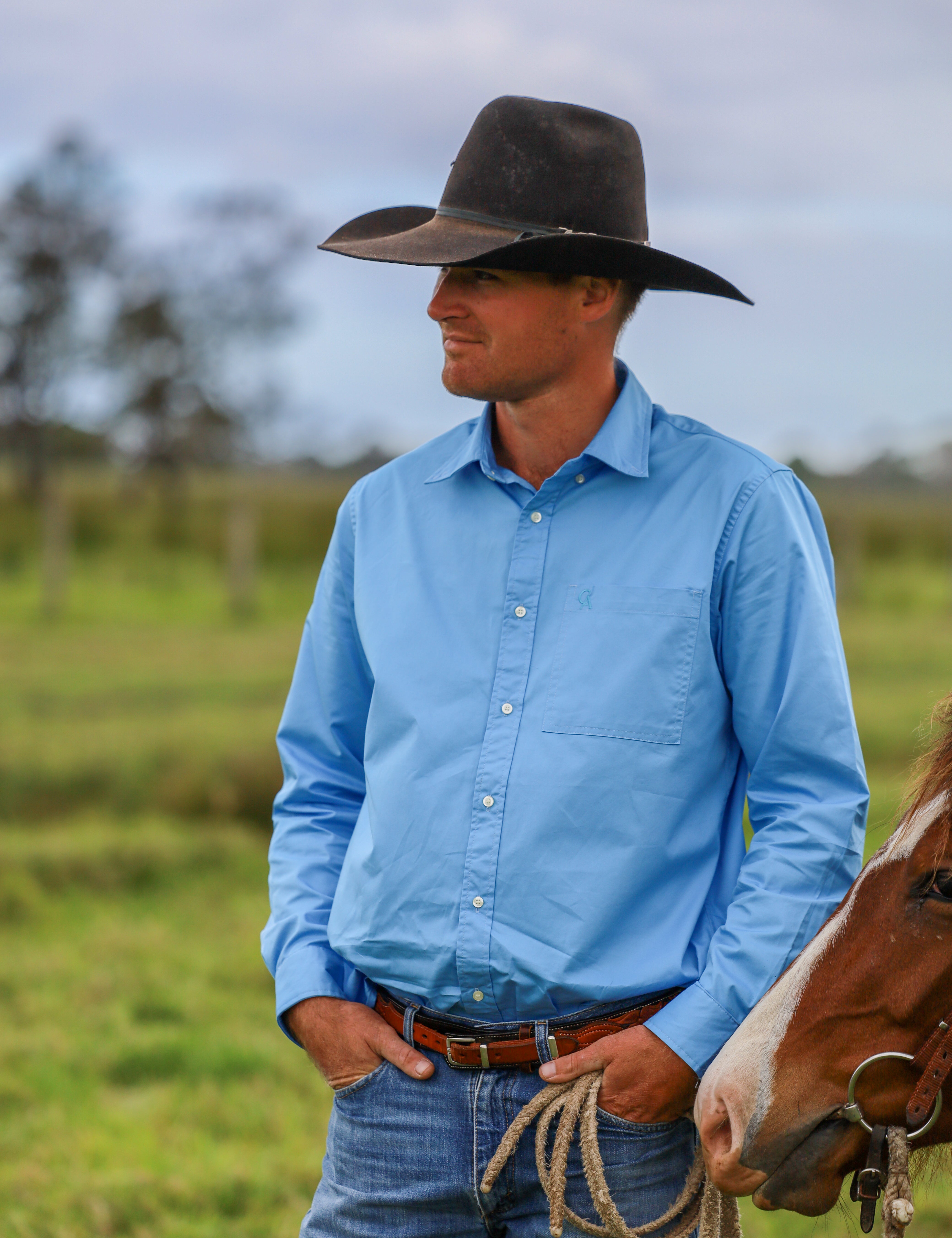 Men's Long Sleeve Shirt - Cornflower