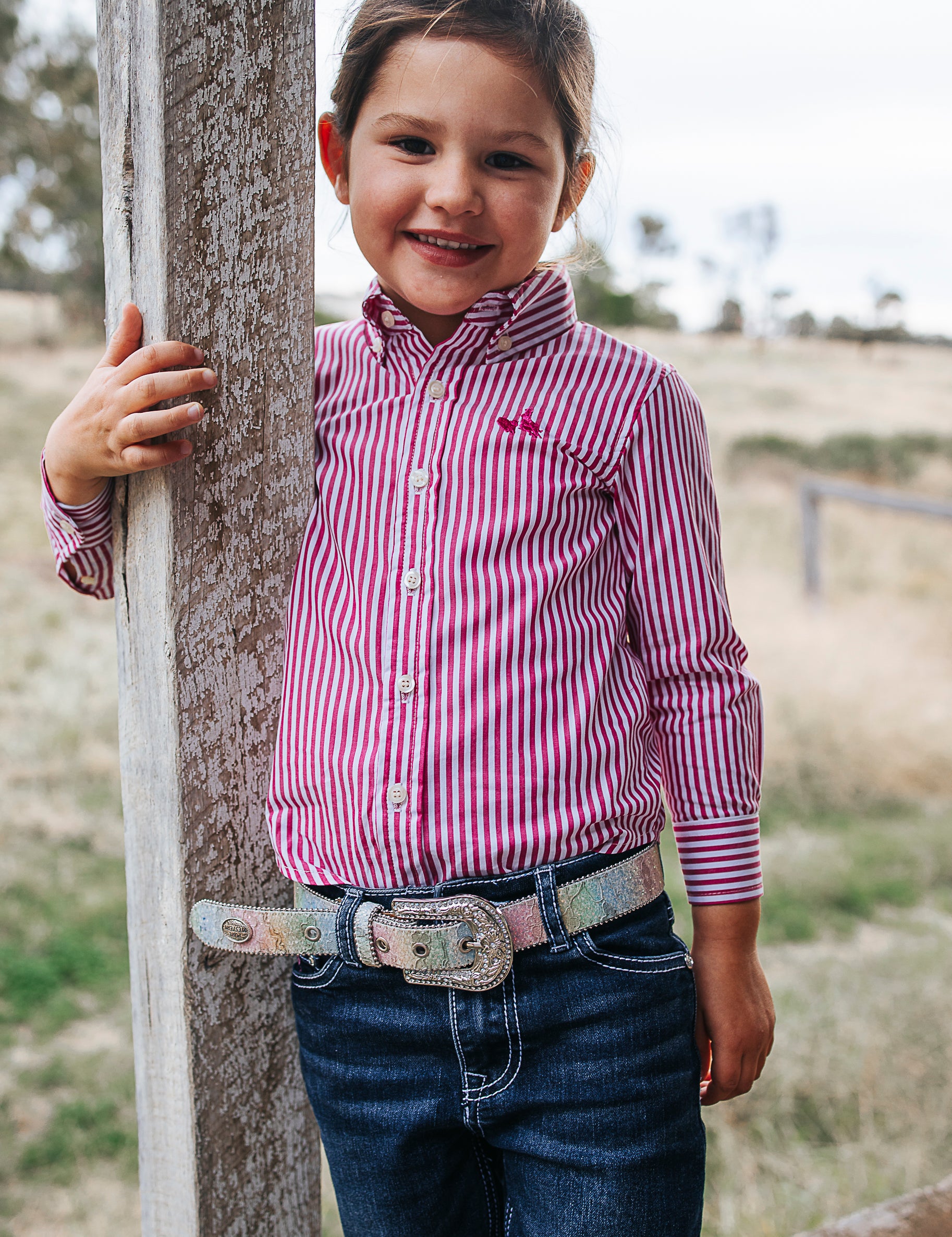 CampdraftKids Long Sleeve Shirt - Hot Pink Stripe