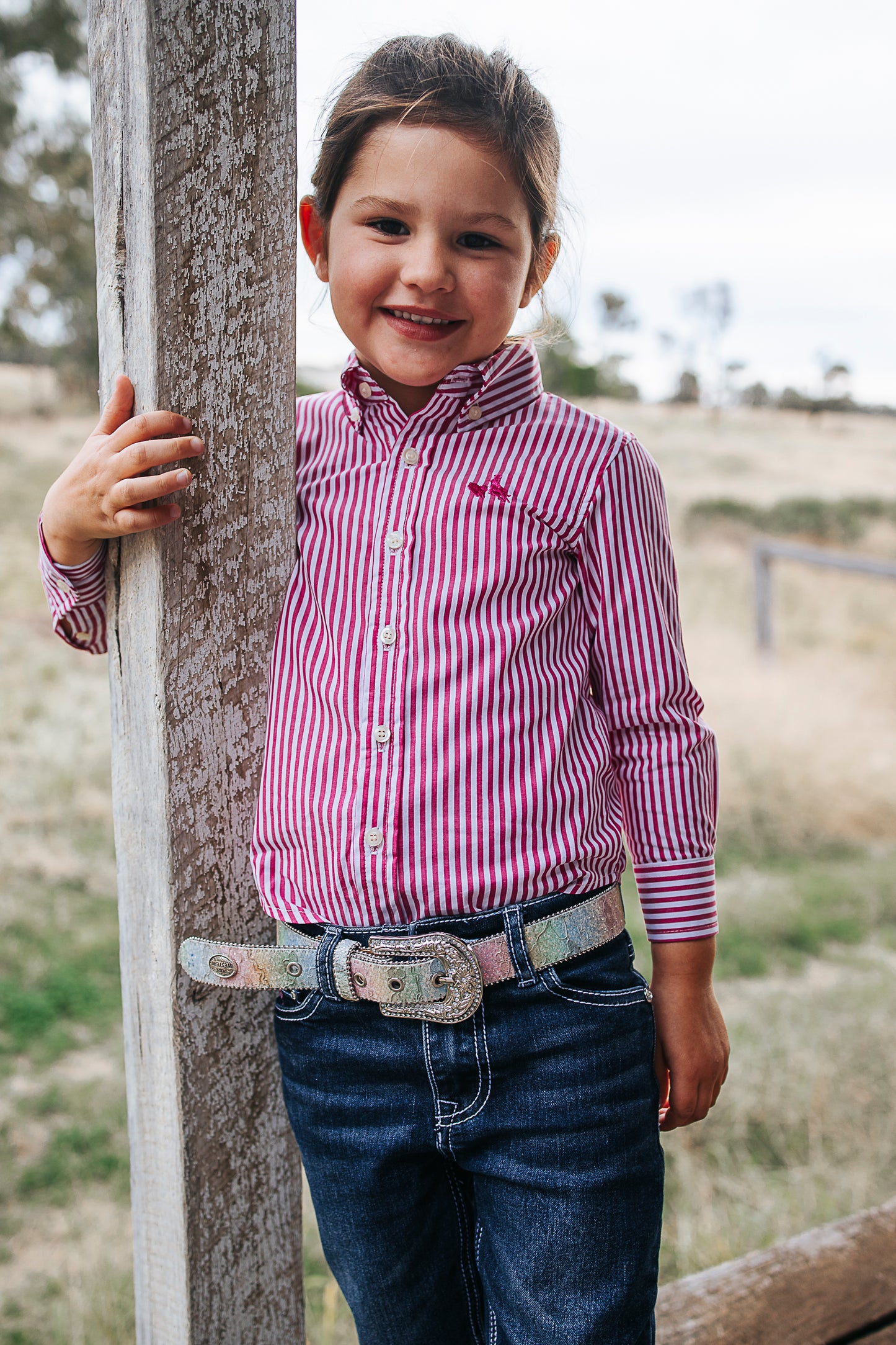 CampdraftKids Long Sleeve Shirt - Hot Pink Stripe