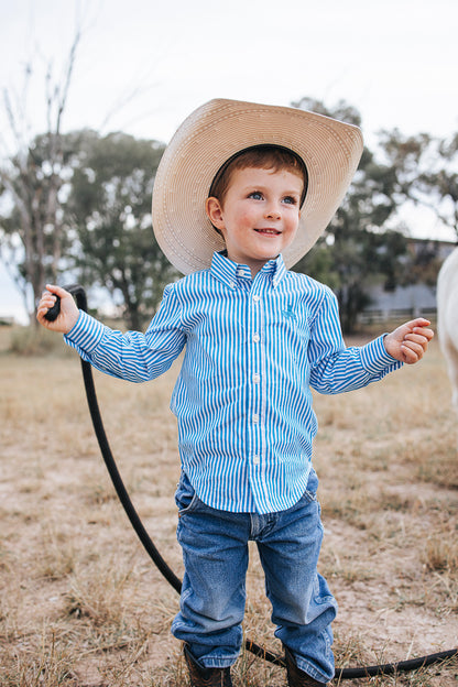 CampdraftKids Long Sleeve Shirt - Ocean Blue Stripe